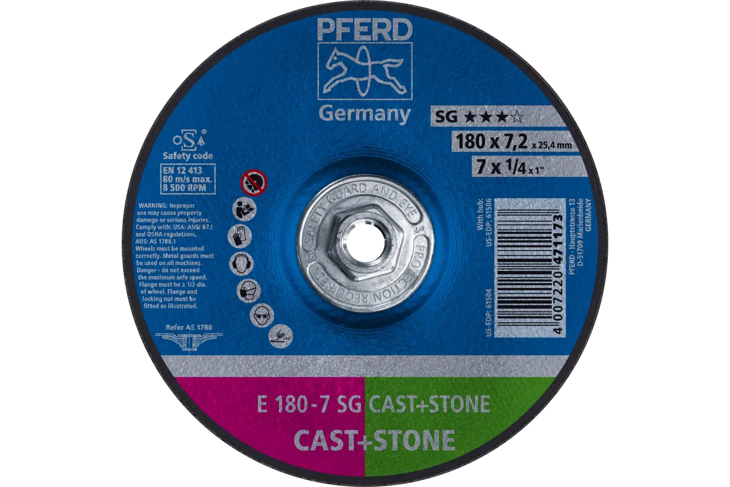 Picture of Pferd Grinding Wheel, 7" X 1/4 X 5/8-11, Sg Cast+Stone, T27, Ao, Sic